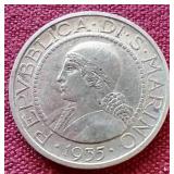 1935 San Marino Silver 5 Lire Coin