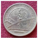 1935 San Marino Silver 5 Lire Coin