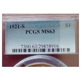 1921-S Morgan Dollar - PCGS MS63