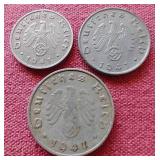 (3) 1941 Germany Third Reich Coins - 1/5/10