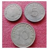 (3) 1941 Germany Third Reich Coins - 1/5/10