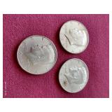 (3) 90% Silver Kennedy Half Dollars