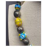 Lilly Pulitzer Huge Statement 925 Sterling Silver Art Glass Beaded Necklace with Flower Pendant