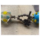 Lilly Pulitzer Huge Statement 925 Sterling Silver Art Glass Beaded Necklace with Flower Pendant