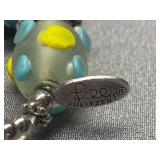 Lilly Pulitzer Huge Statement 925 Sterling Silver Art Glass Beaded Necklace with Flower Pendant