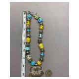 Lilly Pulitzer Huge Statement 925 Sterling Silver Art Glass Beaded Necklace with Flower Pendant