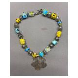 Lilly Pulitzer Huge Statement 925 Sterling Silver Art Glass Beaded Necklace with Flower Pendant