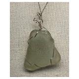 Handcrafted Sea Glass Necklace Wrapped in Sterling Silver 925