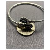 Adjustable Sterling Silver 925 Bracelet with Red & Green Gemstones