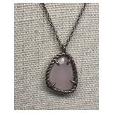 Sterling Silver 925 Necklace with Pink Stone