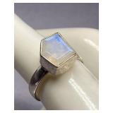 Sterling Silver 925 Pentagon Moonstone Ring 925 Size 6.75