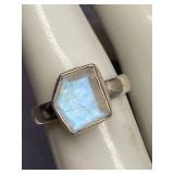 Sterling Silver 925 Pentagon Moonstone Ring 925 Size 6.75