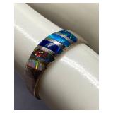 Vintage Sterling Silver 925 Multi Color Opal Ring Size 6