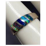 Vintage Sterling Silver 925 Multi Color Opal Ring Size 6