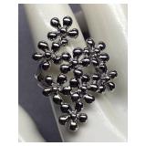 Sterling Silver 925 Floral Design Statement Ring Size 8