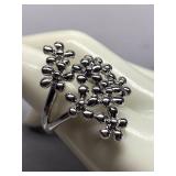 Sterling Silver 925 Floral Design Statement Ring Size 8