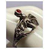 Sterling Silver 925 Spider Ring with Red Stone Size 7