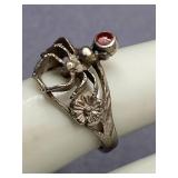 Sterling Silver 925 Spider Ring with Red Stone Size 7