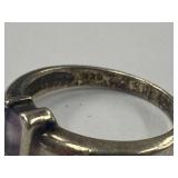 Sterling Silver 925 Ring w/ Square Purple Stone Size 8