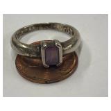 Sterling Silver 925 Ring w/ Square Purple Stone Size 8