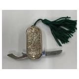 Sterling Silver 925 Engraved Multi-Tool Pocket Knife with Tassel