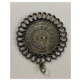 1858 Brazilian 500 Réis Coin Pendant in Ornate Sterling Silver 925