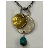 Sterling Silver 925 Brass Turquoise Pendant Necklace