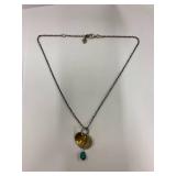 Sterling Silver 925 Brass Turquoise Pendant Necklace