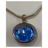 Italian Sterling Silver 925 Necklace with Blue Pendant