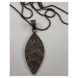 Sterling Silver 925 Filigree Leaf Pendant Necklace