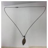 Sterling Silver 925 Filigree Leaf Pendant Necklace