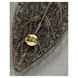 Sterling Silver 925 Filigree Leaf Pendant Necklace