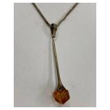 Modernist Amber Cube Sterling Silver 925 Necklace
