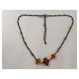 Amber Bead Necklace on Sterling Silver 925 Chain