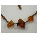 Amber Bead Necklace on Sterling Silver 925 Chain