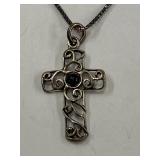 Sterling Silver 925 Scroll Cross Pendant Necklace