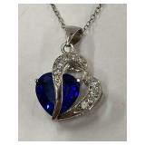 Sterling Silver 925 Heart Blue Pendant Necklace