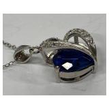 Sterling Silver 925 Heart Blue Pendant Necklace