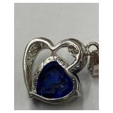 Sterling Silver 925 Heart Blue Pendant Necklace