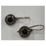 Vintage 925 Sterling Silver Black Stone Dangle Earrings