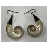 Large Sterling Silver 925 Nautilus Shell Earrings