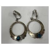 Vintage Sterling Silver 925 Tone Hoop Earrings with Blue Stone
