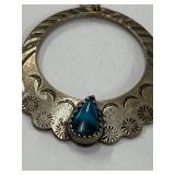 Vintage Sterling Silver 925 Tone Hoop Earrings with Blue Stone