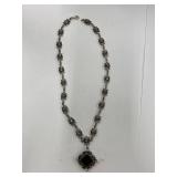 Vintage Ornate Black Stone Sterling Silver 925 Necklace Art Deco Design