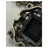 Vintage Ornate Black Stone Sterling Silver 925 Necklace Art Deco Design