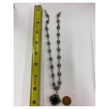 Vintage Ornate Black Stone Sterling Silver 925 Necklace Art Deco Design