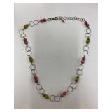 Sterling Silver 925 Bead Necklace 925 Pink Green