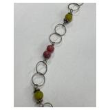 Sterling Silver 925 Bead Necklace 925 Pink Green