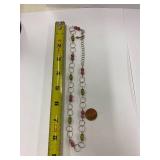 Sterling Silver 925 Bead Necklace 925 Pink Green