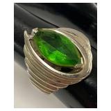 Sterling Silver 925 Green Gemstone Marquise Ring Size 6